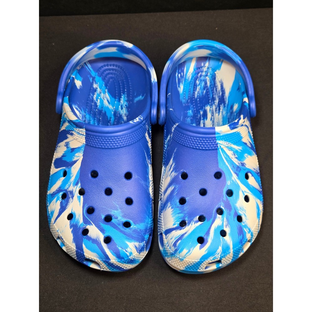 Crocs Classic Marbled Clogs Blue White Swirl Slip On Shoes Womens 8 Mens 6